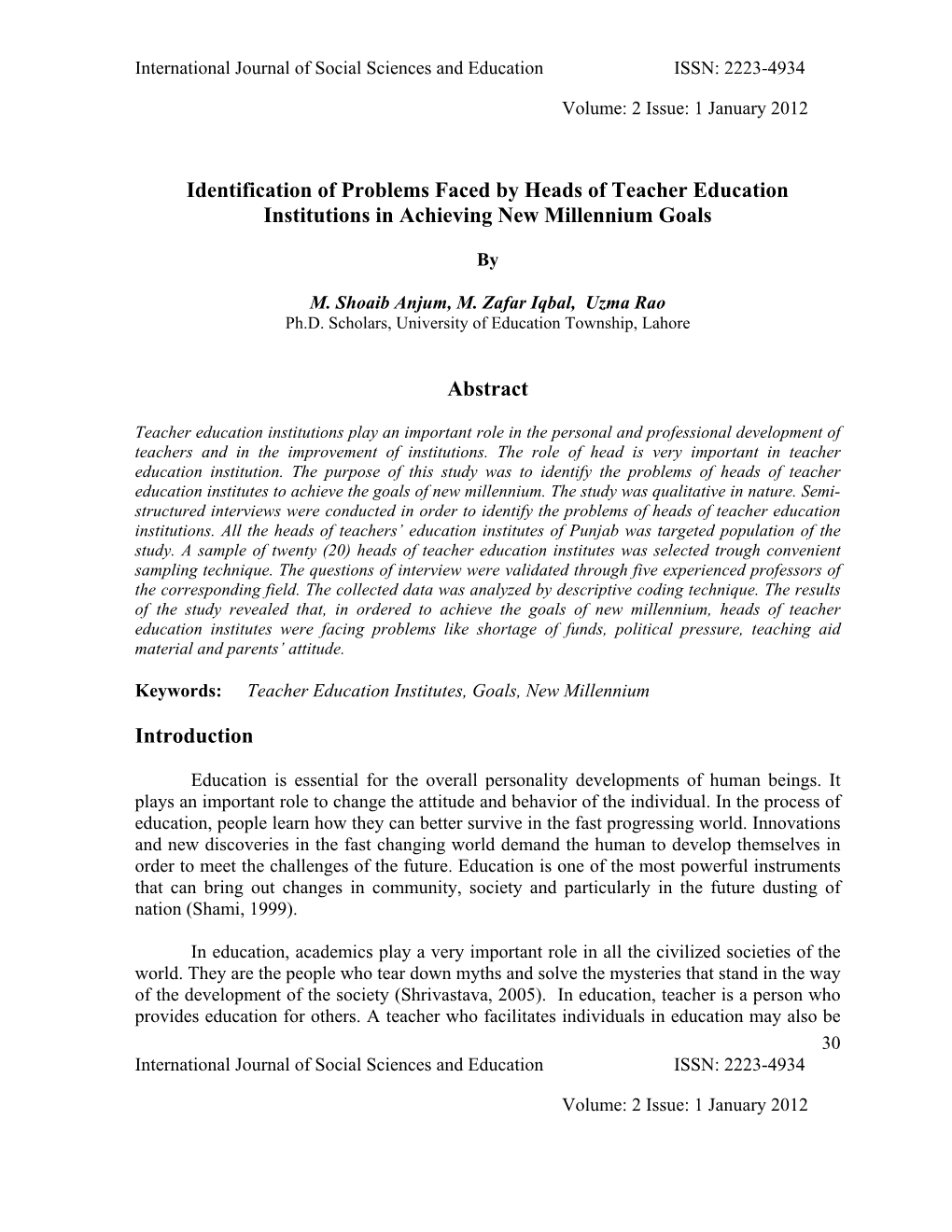 Identification of Problems Faced by Heads of Teacher Education Institutions in Achieving New Millennium Goals