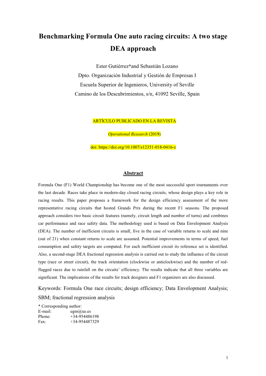 Benchmarking Formula One Auto Racing Circuits: a Two Stage DEA Approach