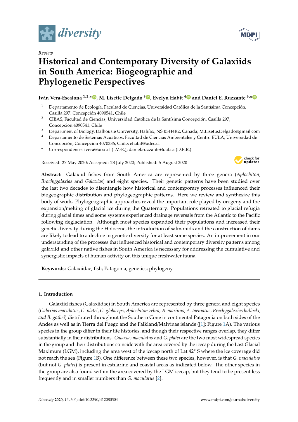 Historical and Contemporary Diversity of Galaxiids in South America: Biogeographic and Phylogenetic Perspectives