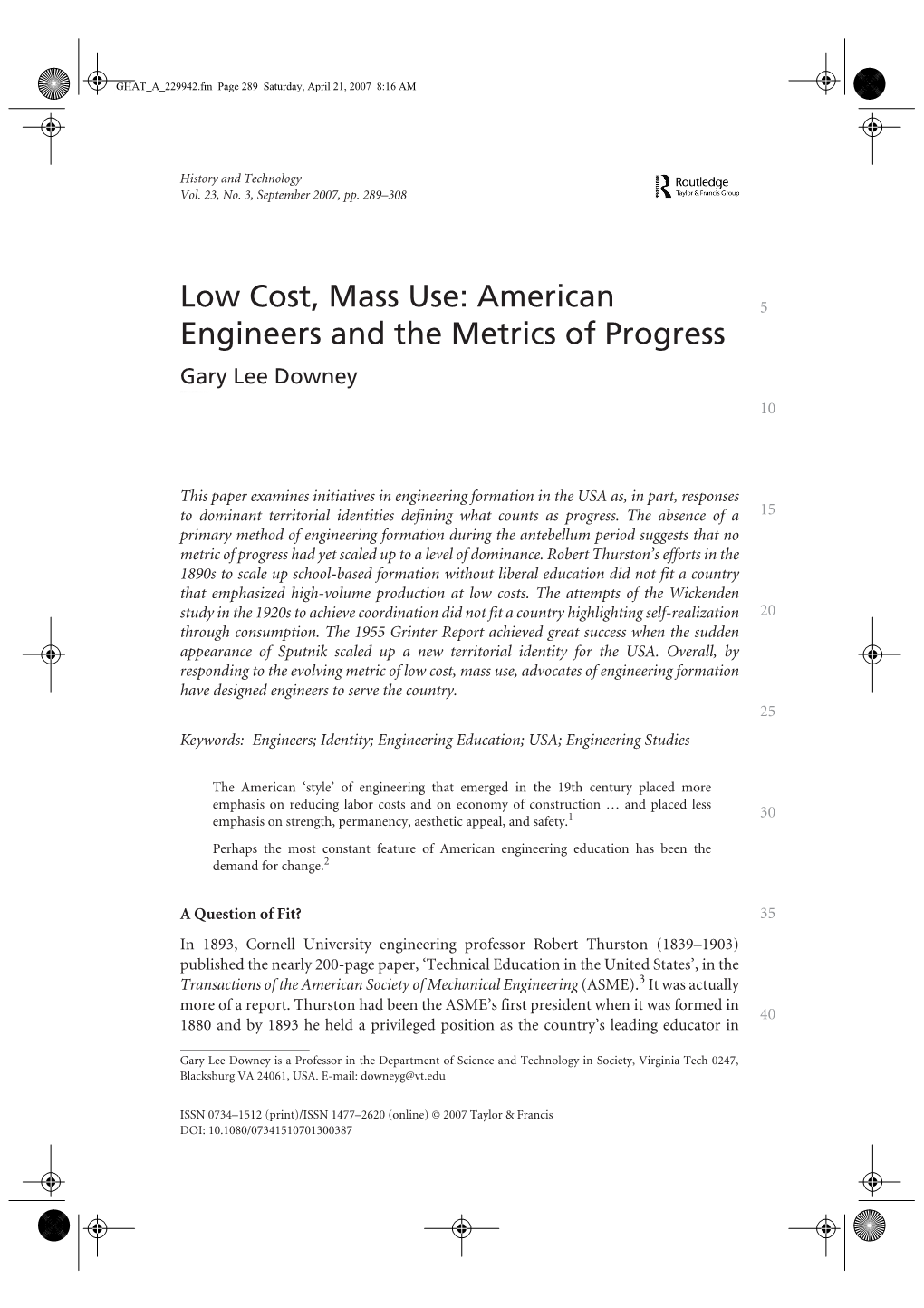 Low Cost, Mass Use: American Engineers and the Metrics of Progress