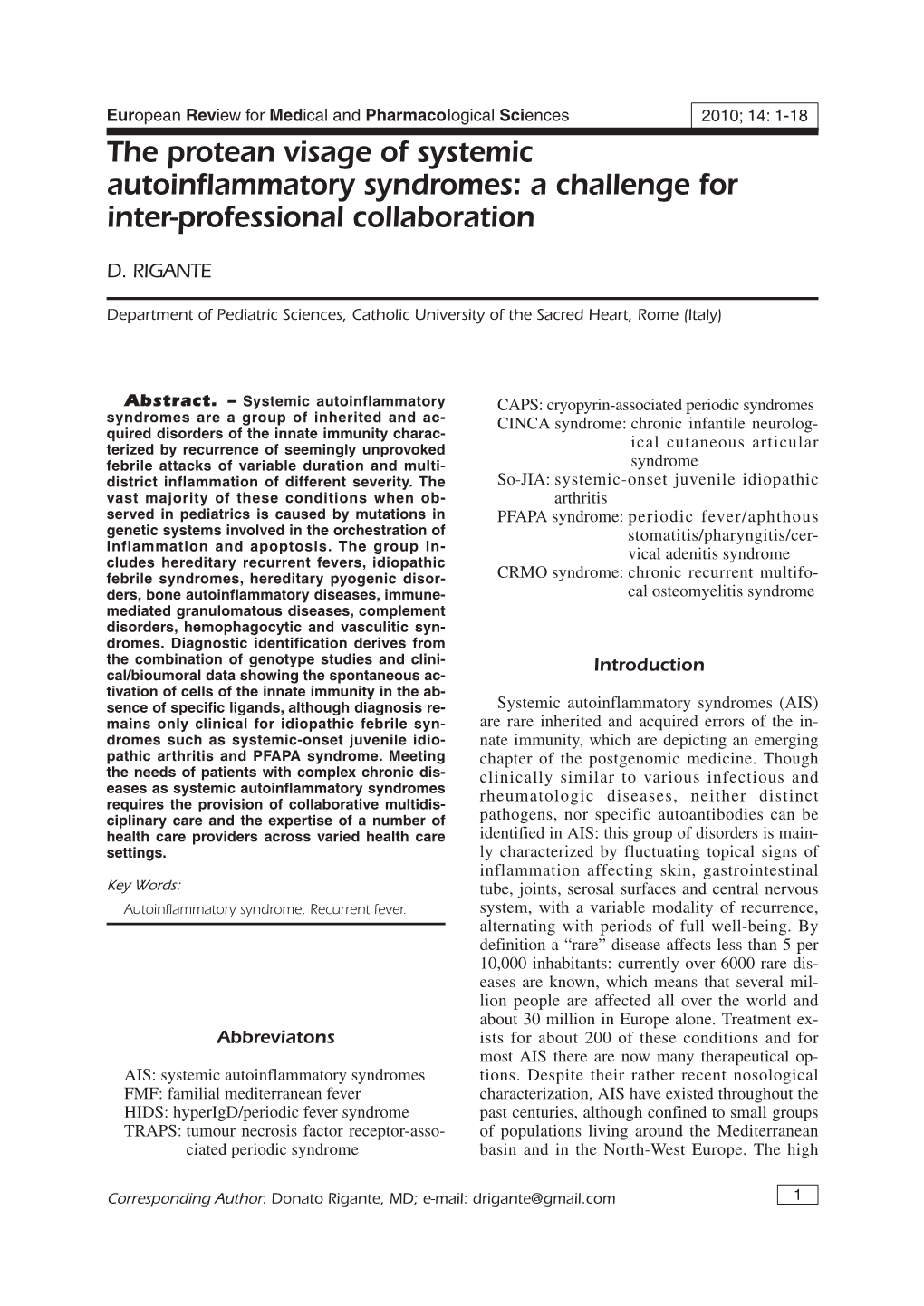 The Protean Visage of Systemic Autoinflammatory Syndromes: a Challenge for Inter-Professional Collaboration