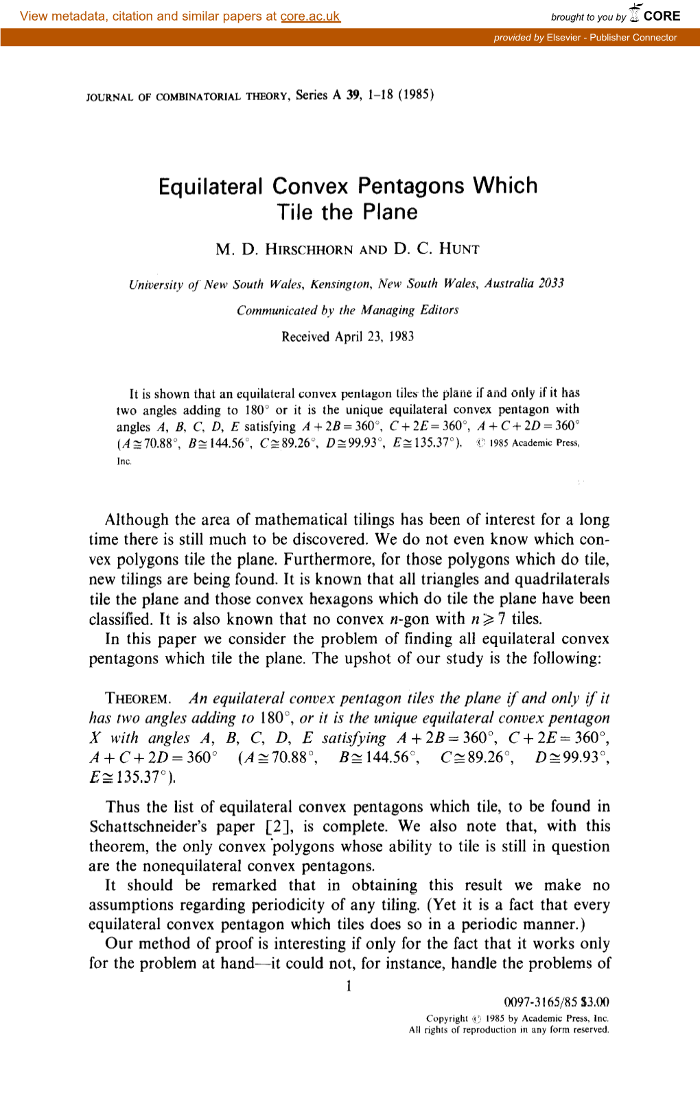 Equilateral Convex Pentagons Which Tile the Plane