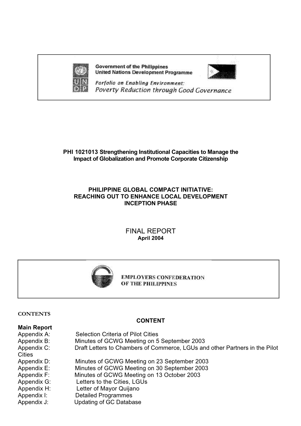 FINAL REPORT April 2004