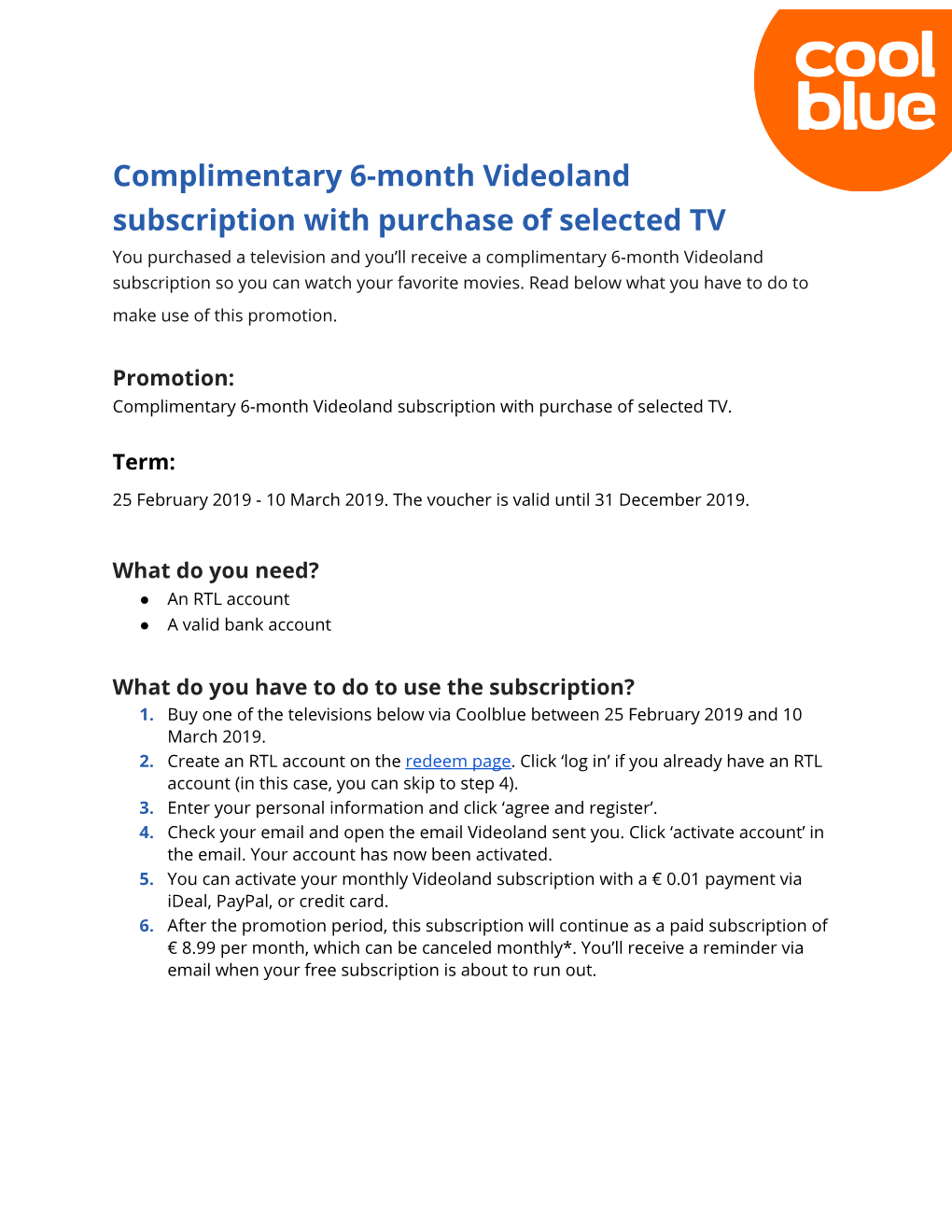 Complimentary 6-Month Videoland Subscription with Purchase of Selected TV