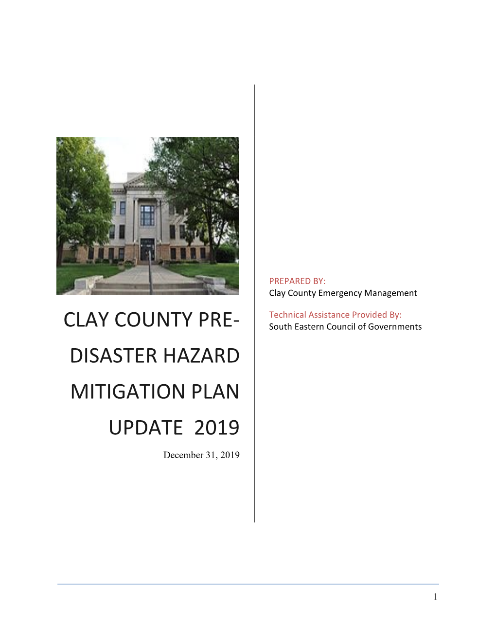 Clay County 2019 Pre-Diaster Mitigation Plan .Pdf