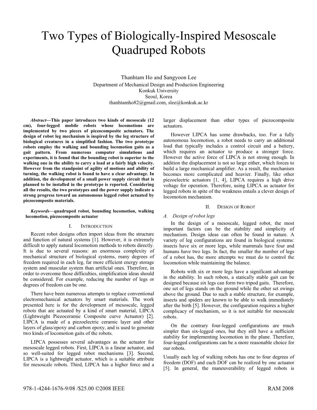 Two Types of Biologically-Inspired Mesoscale Quadruped Robots