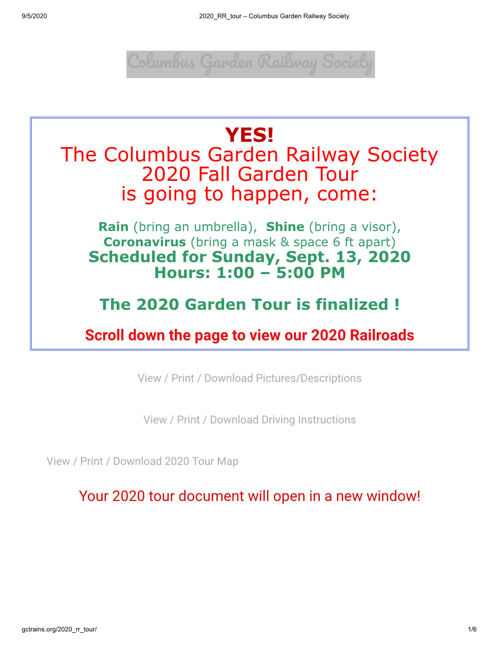 The Columbus Garden Railway Society 2020 Fall Garden Tour Is Going to Happen, Come