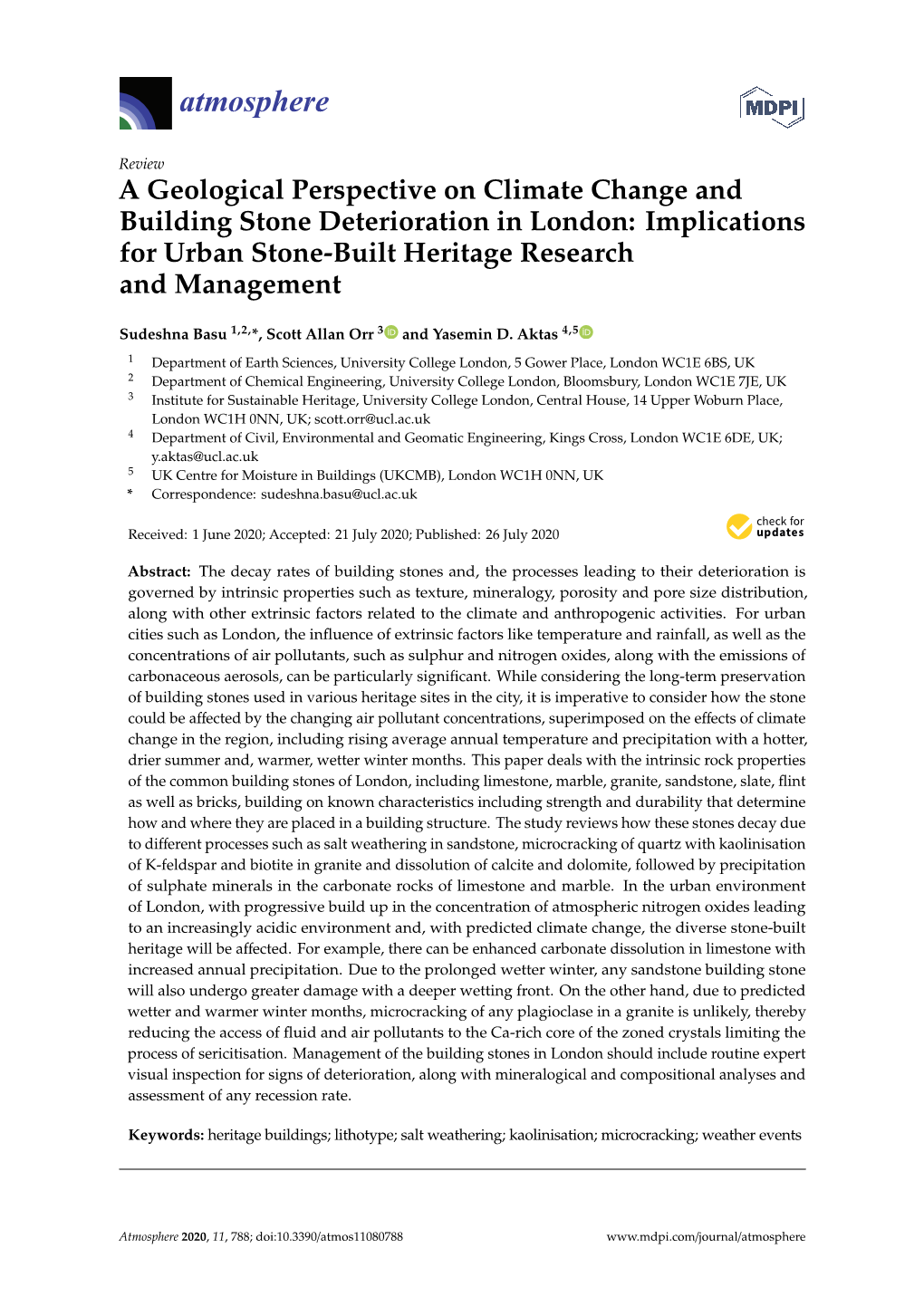 A Geological Perspective on Climate Change and Building Stone Deterioration in London: Implications for Urban Stone-Built Heritage Research and Management