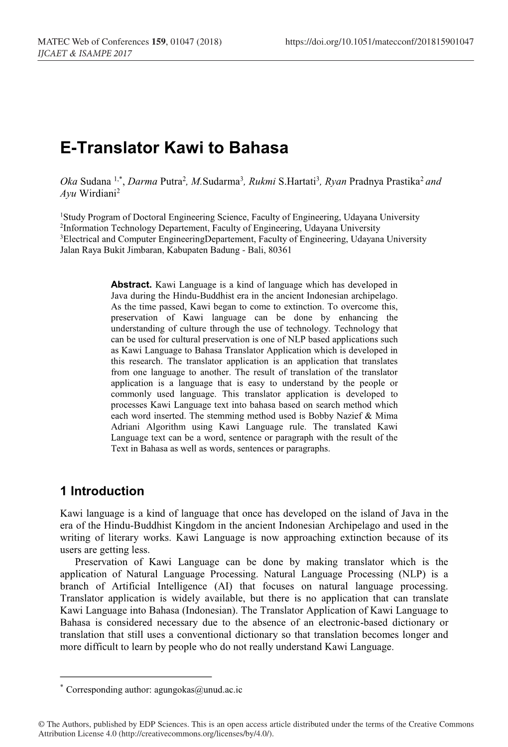 E-Translator Kawi to Bahasa
