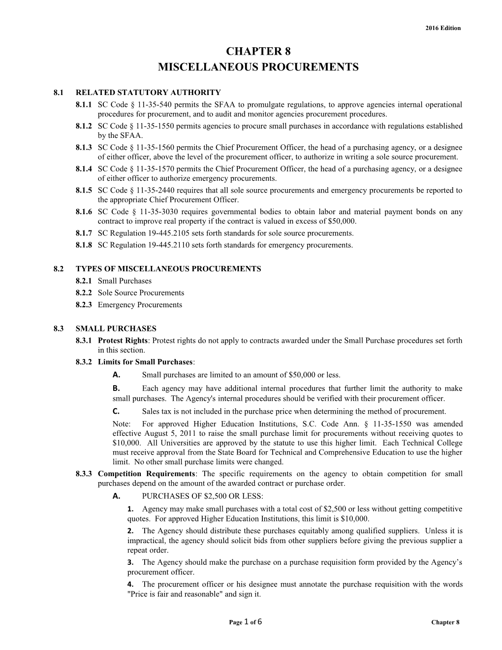 Chapter 8 Miscellaneous Procurements