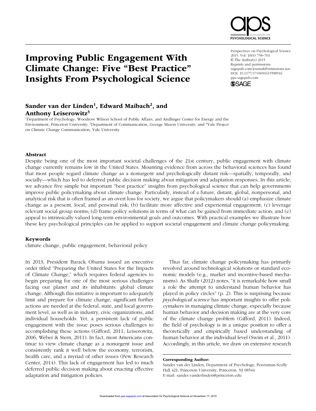 Improving Public Engagement with Climate Change: Five “Best Practice”