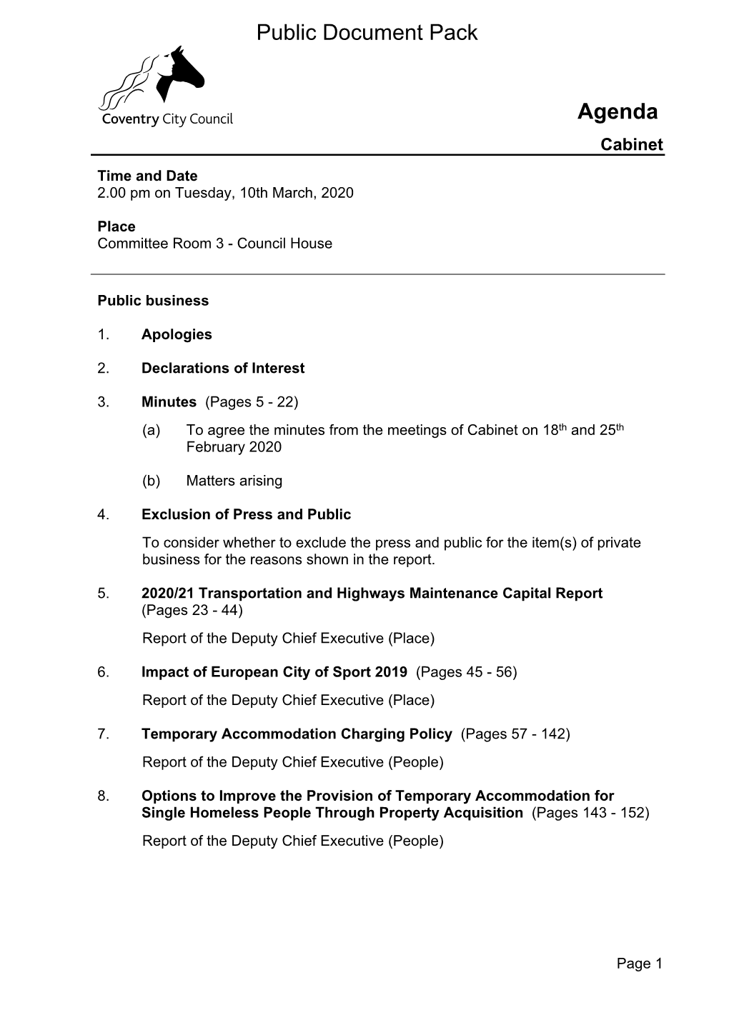(Public Pack)Agenda Document for Cabinet, 10/03/2020 14:00