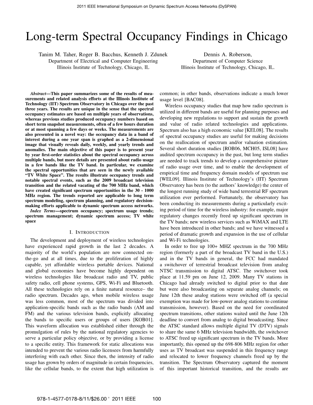 Long-Term Spectral Occupancy Findings in Chicago