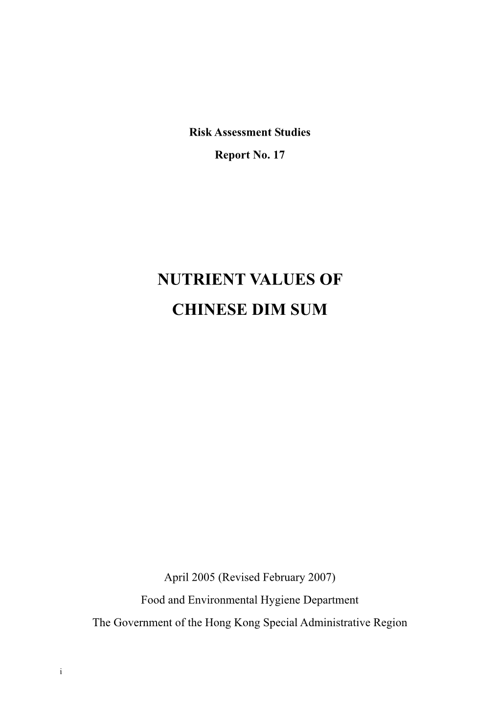 Nutrient Values of Chinese Dim Sum