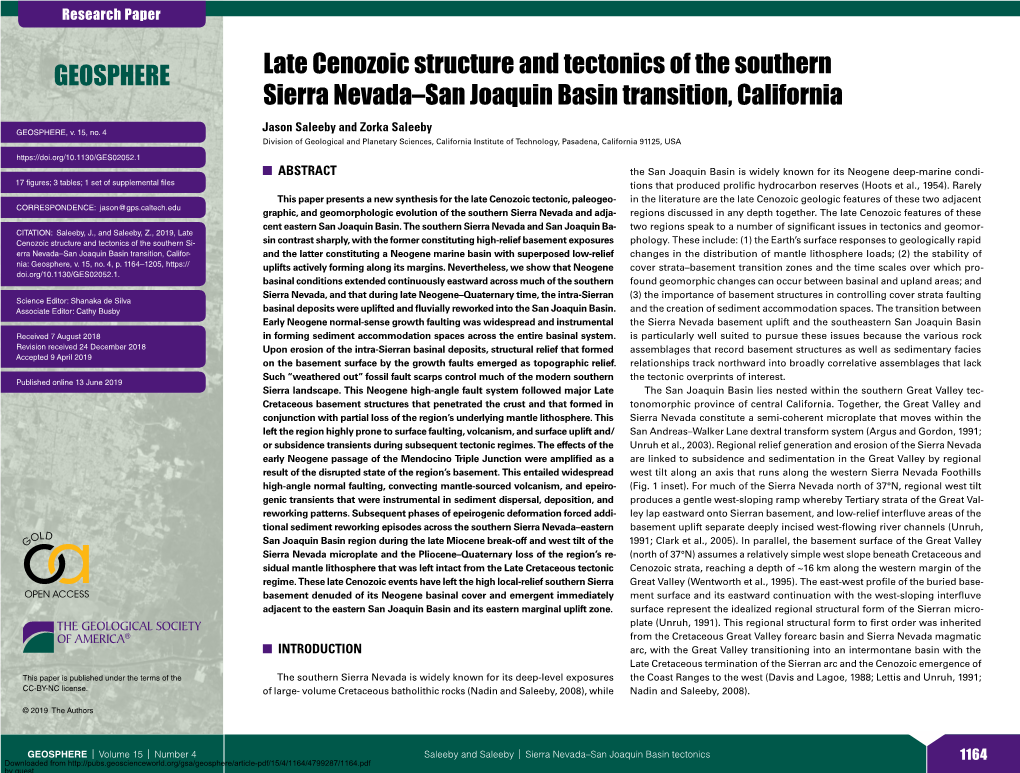 Late Cenozoic Structure and Tectonics of the Southern Sierra Nevada–San Joaquin Basin Transition, California