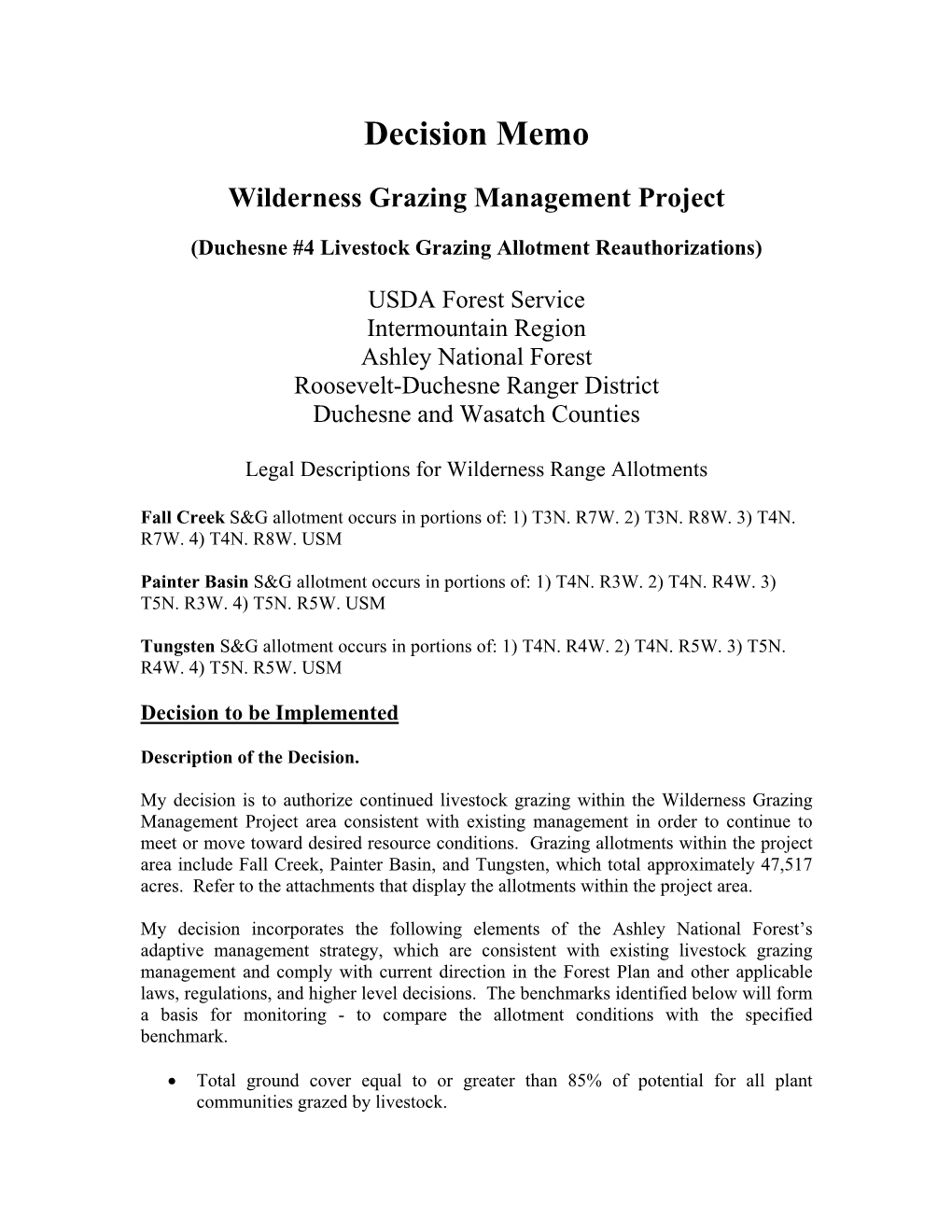 Ashley National Forest Livestock Grazing Allotment Reauthorizations