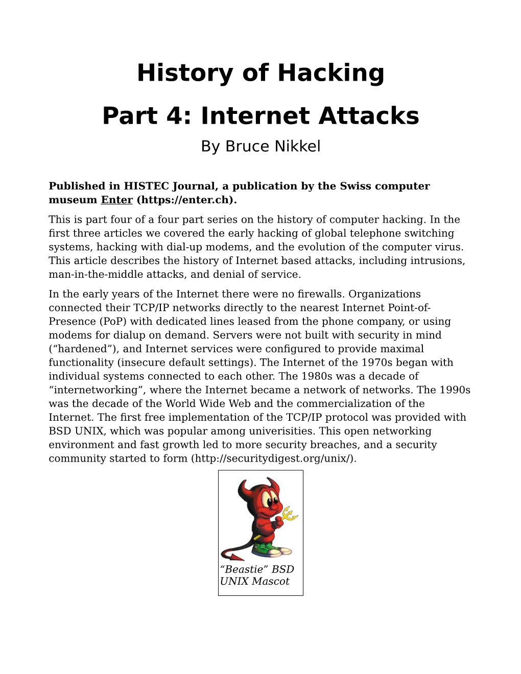 History of Hacking Part 4: Internet Attacks by Bruce Nikkel