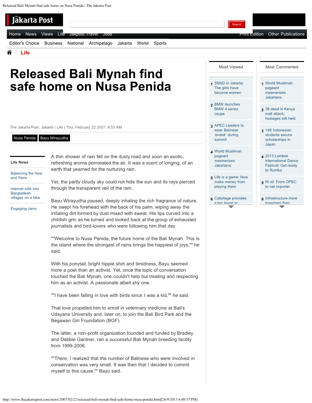 Released Bali Mynah Find Safe Home on Nusa Penida | the Jakarta Post