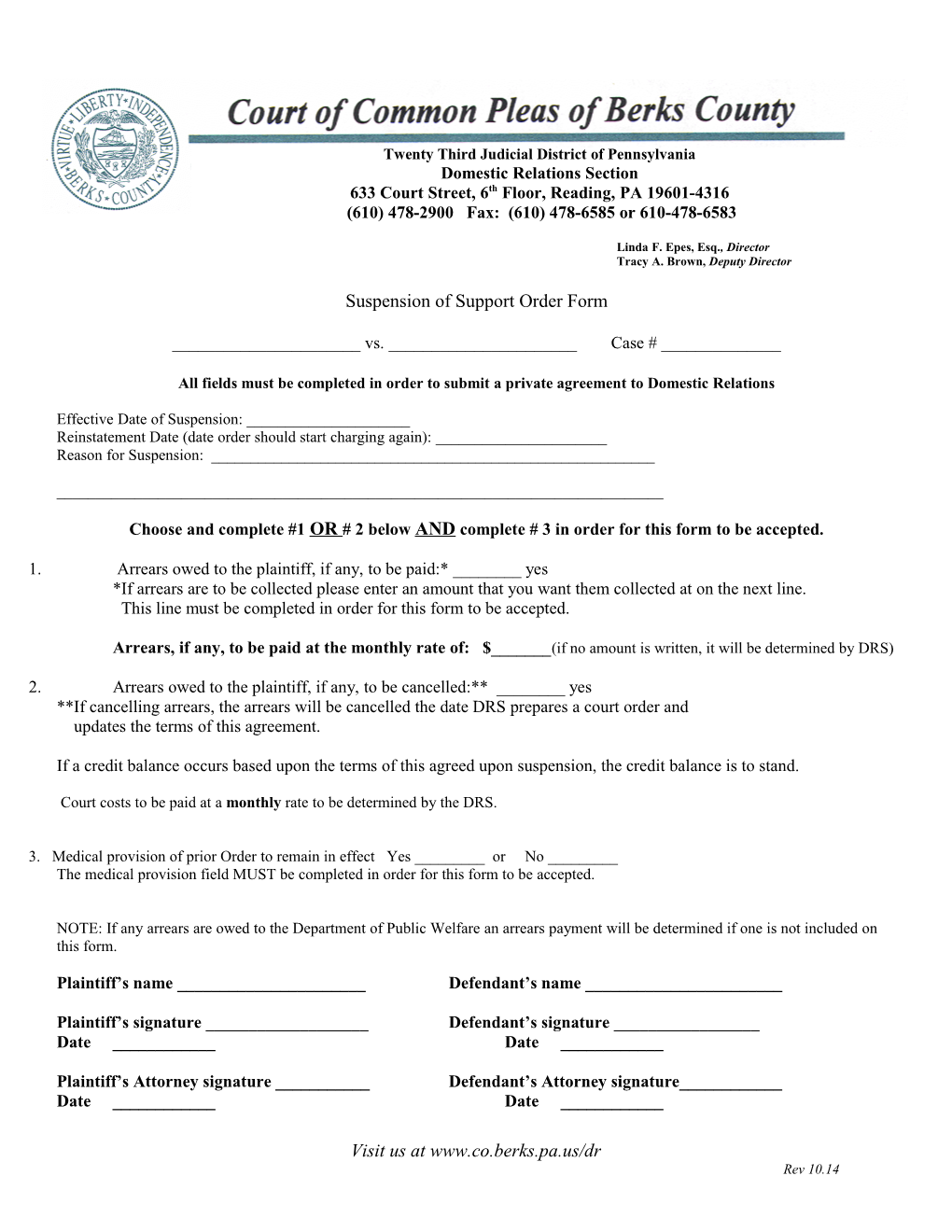 Private Agreement - Suspension Form