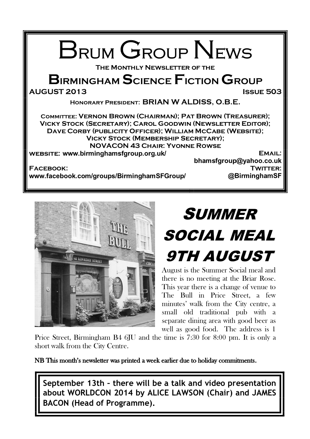 BSFG News 503 August 2013