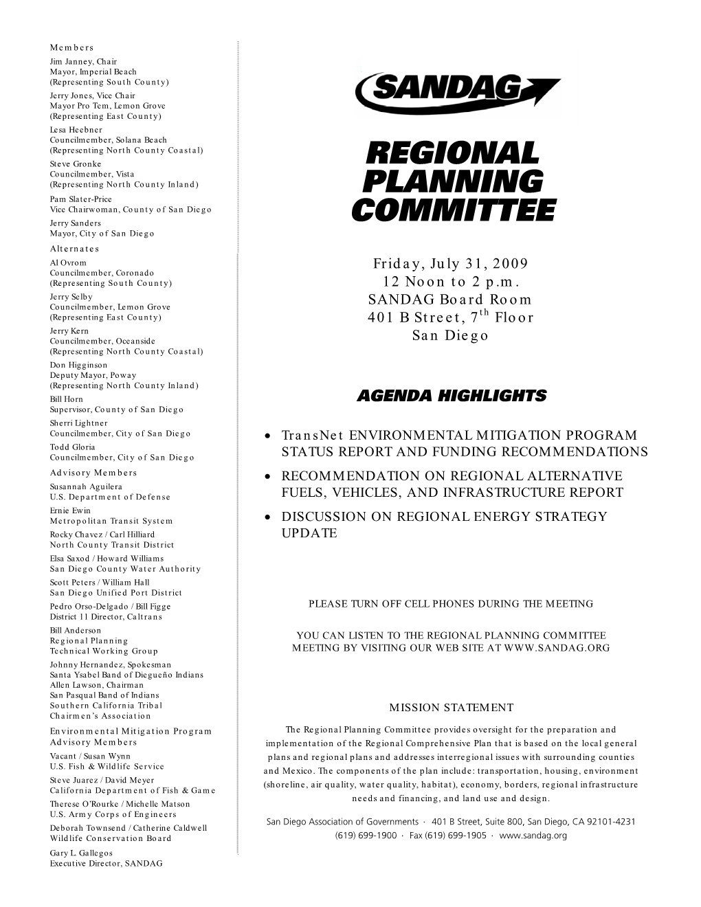 Regional Planning Committee Agenda