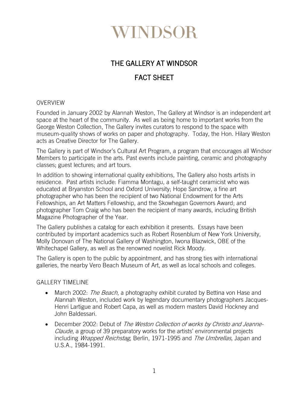 The Gallery Fact Sheet