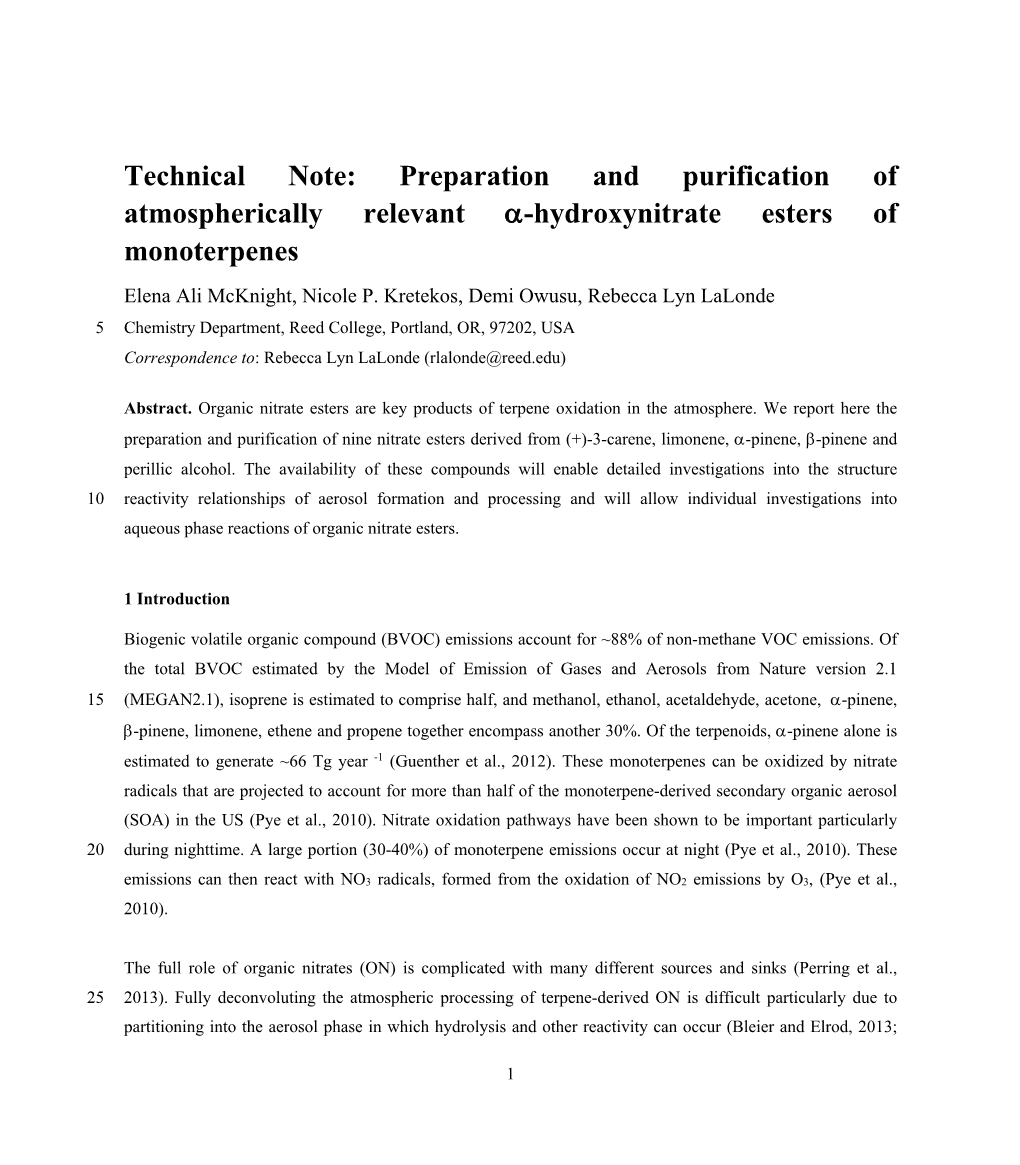 Preparation and Purification of Atmospherically Relevant Α