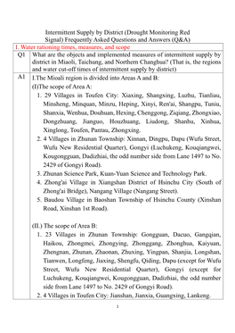 Intermittent Supply by District (Drought Monitoring Red Signal) Frequently Asked Questions and Answers (Q&A) I