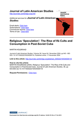The Rise of Ifá Cults and Consumption in Postso