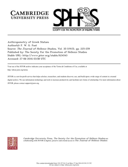 Anthropometry of Greek Statues Author(S): F