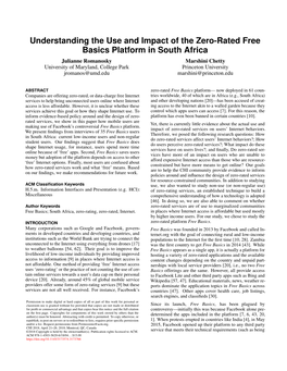 Understanding the Use and Impact of the Zero-Rated Free Basics Platform in South Africa