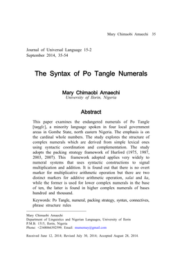 The Syntax of Po Tangle Numerals
