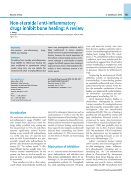 Non-Steroidal Anti-Inflammatory Drugs Inhibit Bone Healing: a Review S