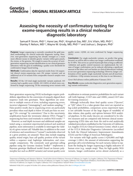Assessing the Necessity of Confirmatory Testing for Exome-Sequencing Results in a Clinical Molecular Diagnostic Laboratory
