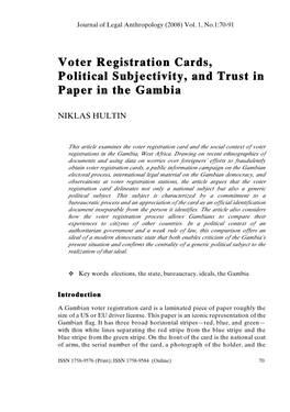 Voter Registration Cards, Political Subjectivity, and Trust in Paper in the Gambia