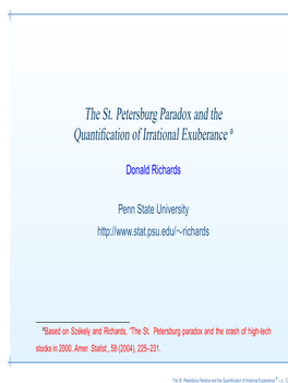 The St. Petersburg Paradox and the Quantification of Irrational Exuberance A