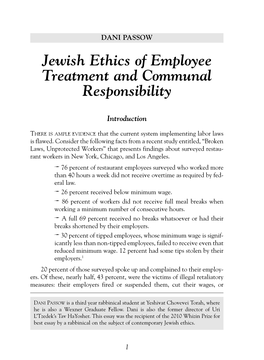 Jewish Ethics of Employee Treatment and Communal Responsibility