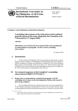 United Nations CERD/C/SVN/CO/6-7/Add.1