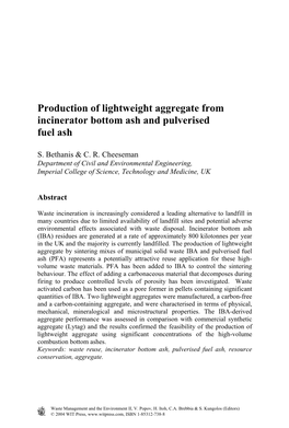 Production of Lightweight Aggregate from Incinerator Bottom Ash and Pulverised Fuel Ash