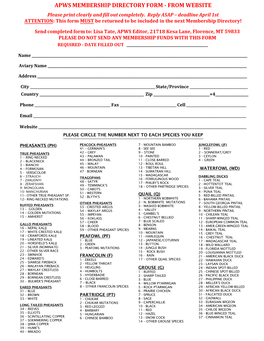 MEMBERSHIP DIRECTORY FORM - from WEBSITE Please Print Clearly and Fill out Completely