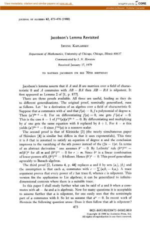 Jacobson's Lemma Revisited
