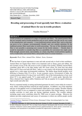 Breeding and Processing of Wool Specially Hair Fibres: Evaluation of Animal Fibers for Use in Textile Products