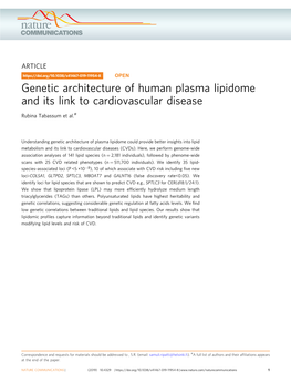 Genetic Architecture of Human Plasma Lipidome and Its Link to Cardiovascular Disease