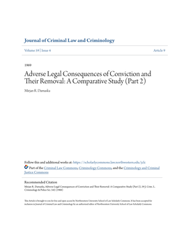 Adverse Legal Consequences of Conviction and Their Removal: a Comparative Study (Part 2) Mirjan R