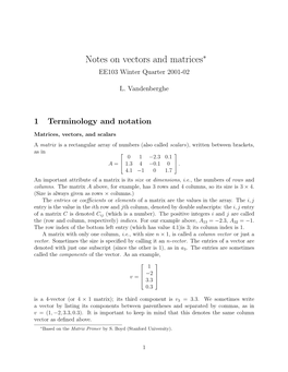 Notes on Vectors and Matrices∗ EE103 Winter Quarter 2001-02