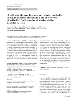 Identification of a Gene for an Ancient Cytokine, Interleukin 15-Like, In