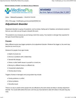 Adjustment Disorder: Medlineplus Medical Encyclopedia