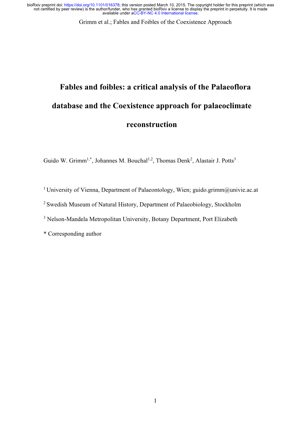 Fables and Foibles: a Critical Analysis of the Palaeoflora Database and The