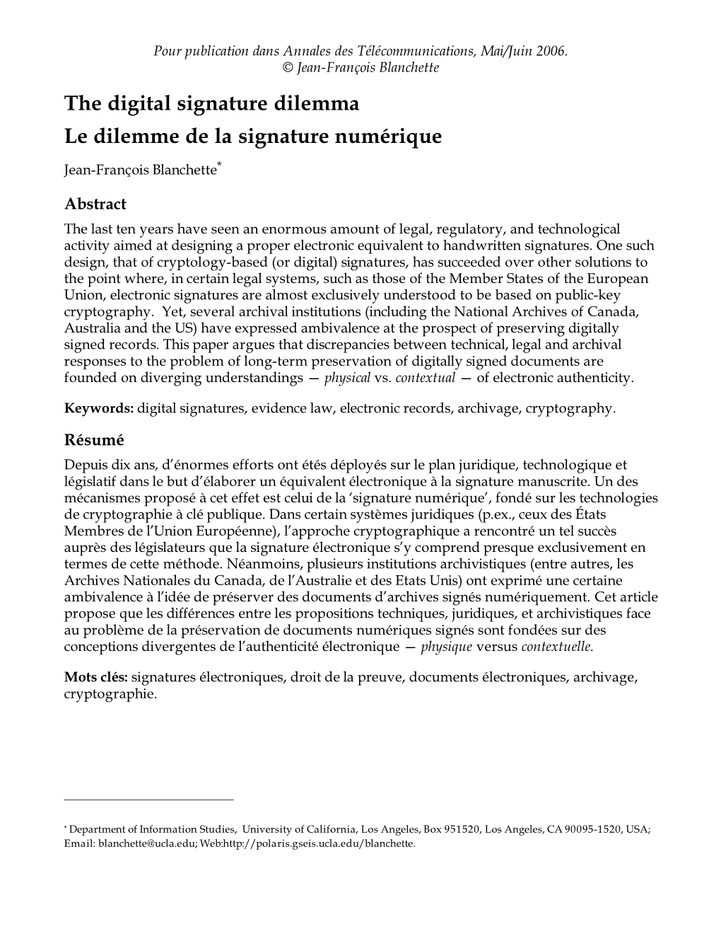 The Digital Signature Dilemma Le Dilemme De La Signature Numérique