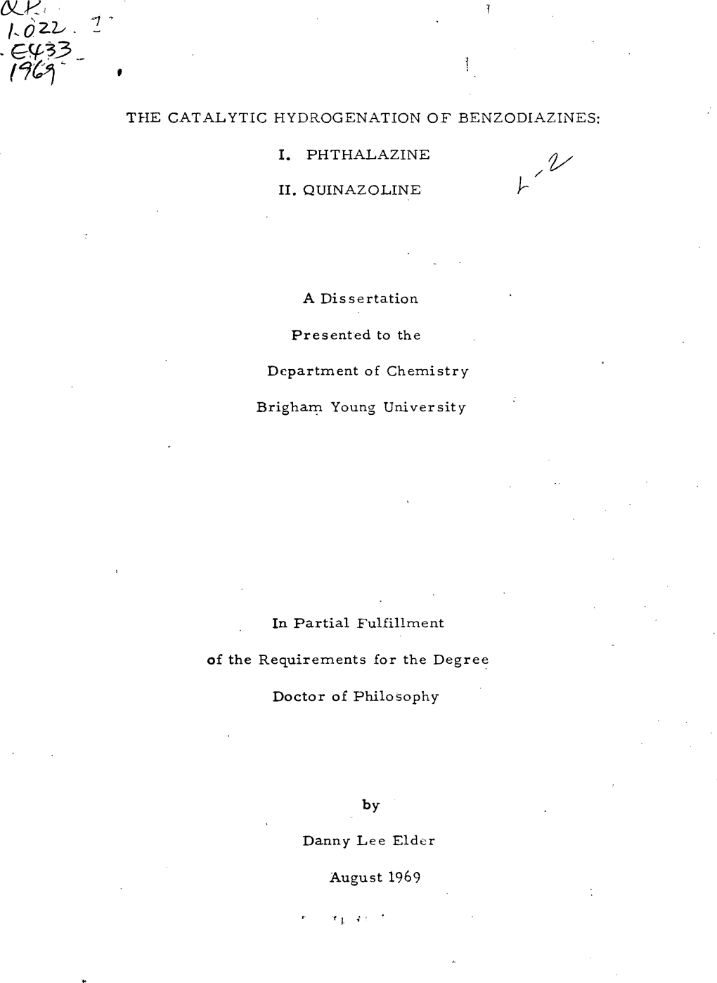 The Catalytic Hydrogenation of Benzodiazines